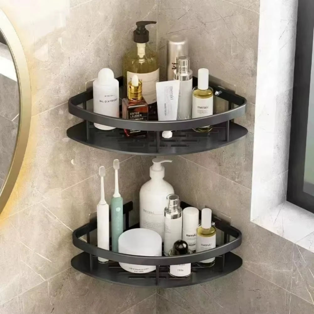 Bathroom Shelf No Drill Wall Corner Shelf Toiletries Makeup Shampoo Storage Organizer Towel Rack Shower Shelf Home Accessories